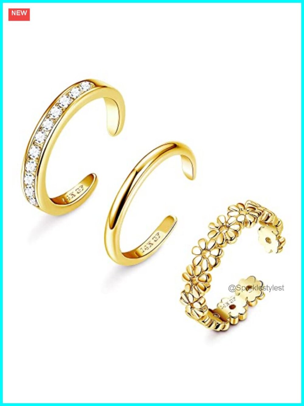 Gold Filled Adjustable Toe Rings Set for Women, Non Tarnish, 3 Pcs